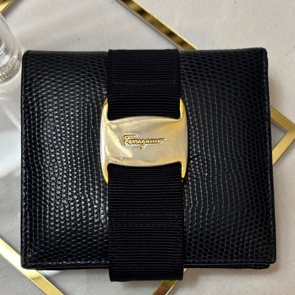 Salvatore Ferragamo Black Wallet with Gold Accent